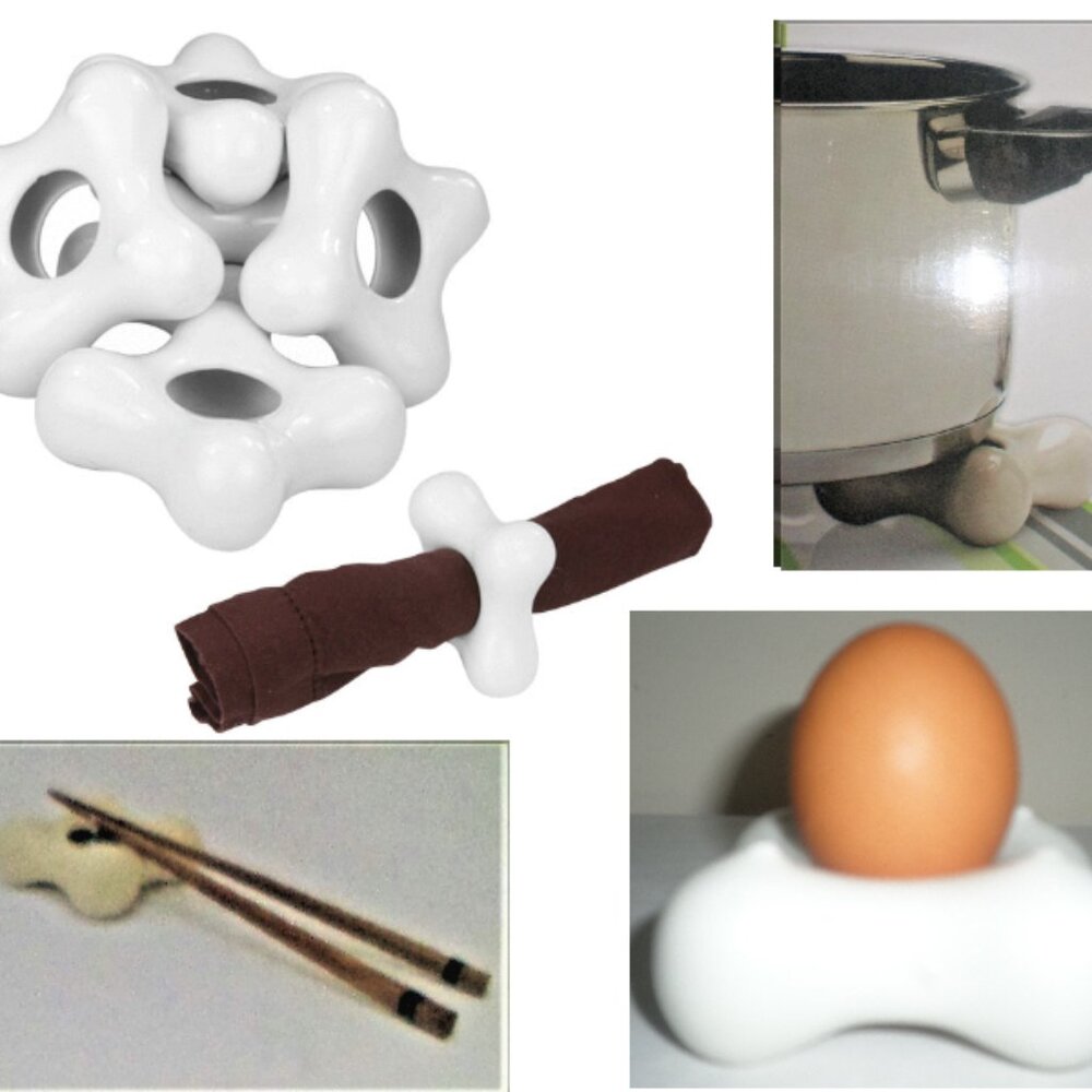 NAPKIN RINGS, EGG CUPS, POT CORNER TRIVETS - set of 6 white